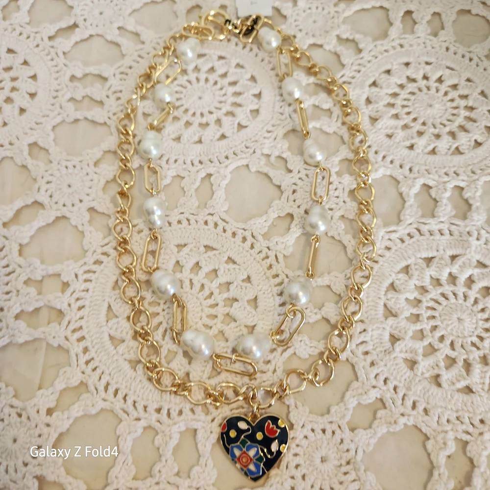 Talbots Gold and Pearl Necklace with Heart Pendant - Picture 2 of 14